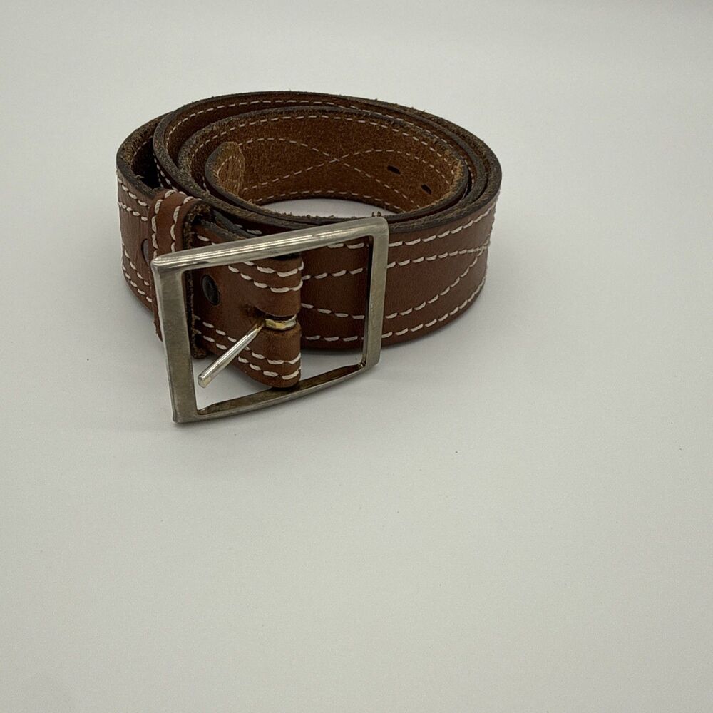 Vintage Brown Leather Belt with Silver Buckle